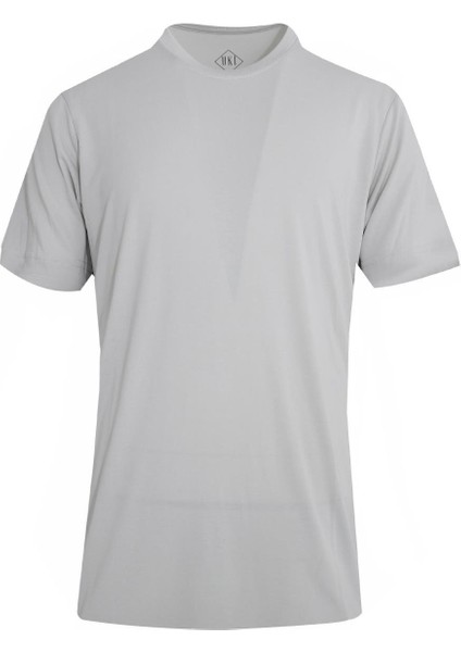 Grı Comfort Fit Bisiklet Yaka T-Shirt