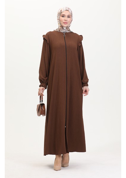 Fırfırlı Ferace 1055-04 Kahverengi