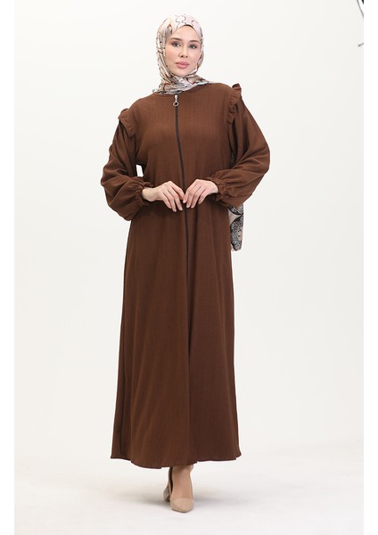 Fırfırlı Ferace 1055-04 Kahverengi
