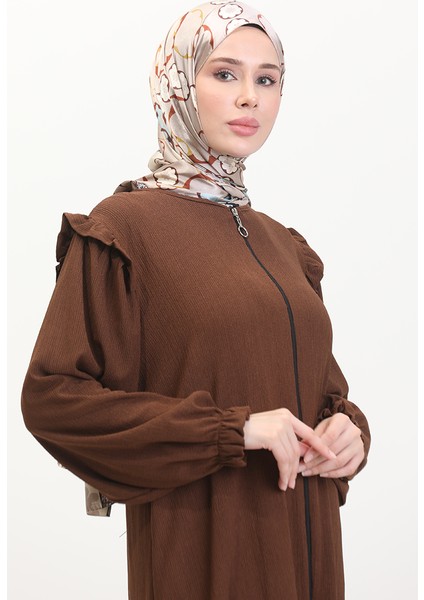 Fırfırlı Ferace 1055-04 Kahverengi