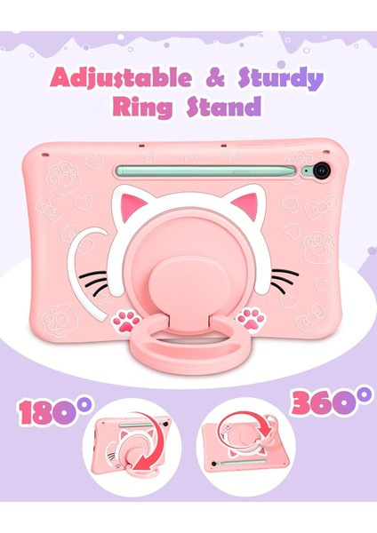 Samsung Galaxy Tab S9 (2023) Çocuklar Için Askılı Standlı 3D Kedi Figürlü Silikon Kılıf Sm- X710 X716 X718 modelleri