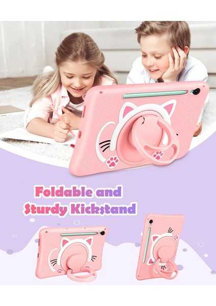 Samsung Galaxy Tab S9 (2023) Çocuklar Için Askılı Standlı 3D Kedi Figürlü Silikon Kılıf Sm- X710 X716 X718 fırsatları