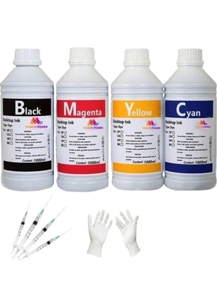 Epson Uyumlu L455 Cmyk 1 Litre Muadil Mürekkep Seti+Enjektör+Eldiven