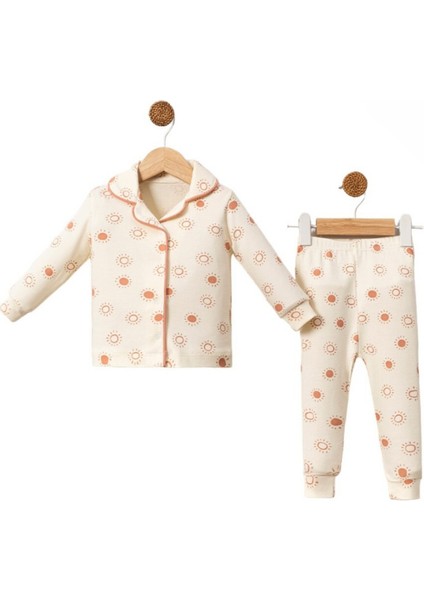 Güneş Desenli Lüks Pijama - Krem