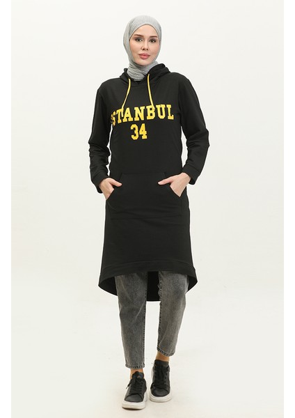 Kapüşonlu Sweatshirt 23107-02 Siyah Gold