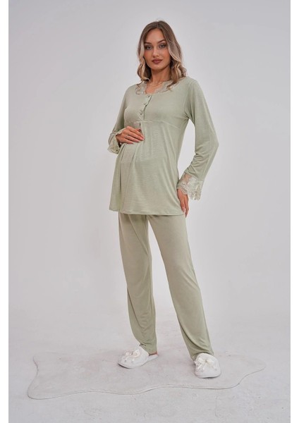 Yeşil Dantelli Hamile Lohusa Pijama Takımı fiyatları