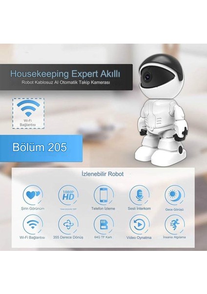 Full Hd Kablosuz Wifi Robot Kamera 3mp Iki Yönlü Ses Otomatik Izleme Hareket Algılama Kişi Takibi Ofis Ev Kamerası