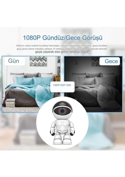 Full Hd Kablosuz Wifi Robot Kamera 3mp Iki Yönlü Ses Otomatik Izleme Hareket Algılama Kişi Takibi Ofis Ev Kamerası