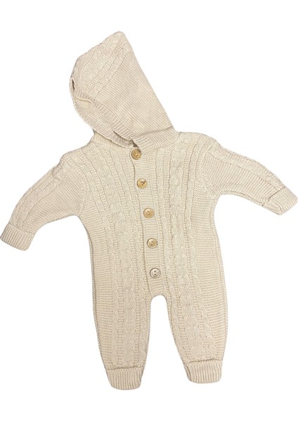 Zincir Saç Örgü Kapşonlu Tulum - Sütlü Kahve