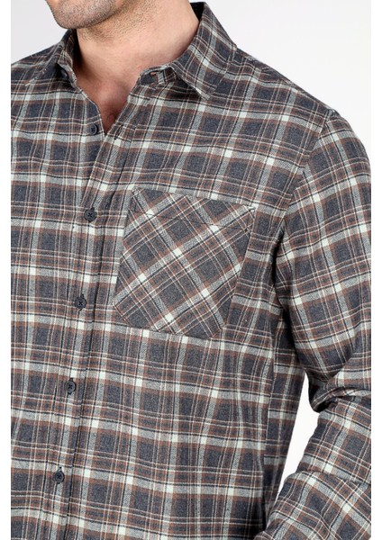 Rory Erkek Dokuma U.kol Gömlek Antrasit-Camel fırsatları