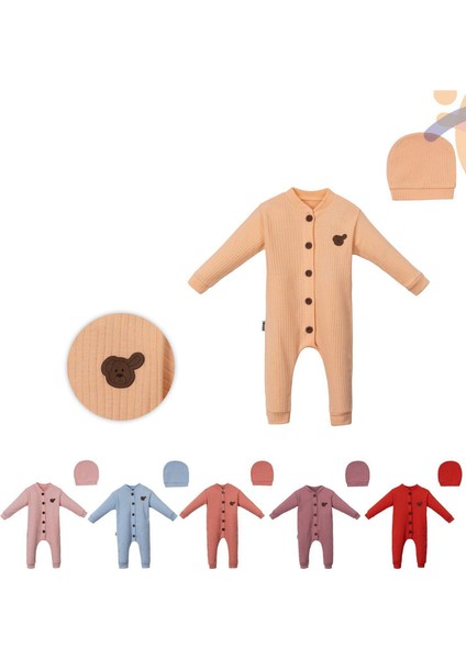 Ayıcıklı Çizgili Tulum - Kırmızı