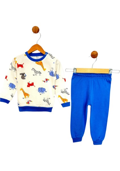 Hayvan Desenli Lüks Pijama - Mavi