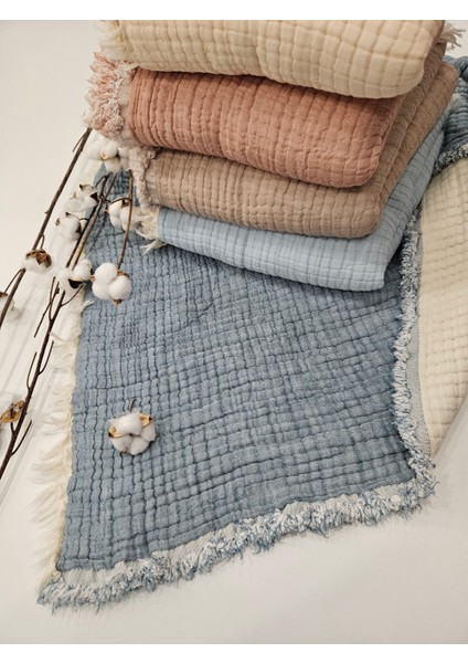 Denim Mavi 7 Katlı Çift Taraflı Dolgulu Müslin Bebek-Çocuk Battaniyesi Pamuk 110X110 cm fiyatları