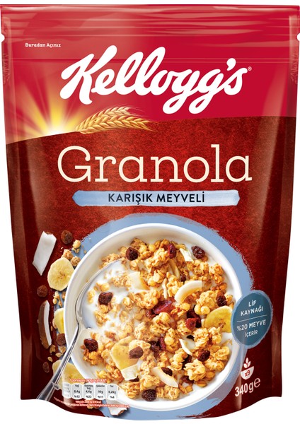 Granola Karışık Meyveli 340 G x5 Adet, %45 Yulaf Ezmesi, %20 Kurutulmuş Meyve, Lif Kaynağı Kahvaltılık Gevrek