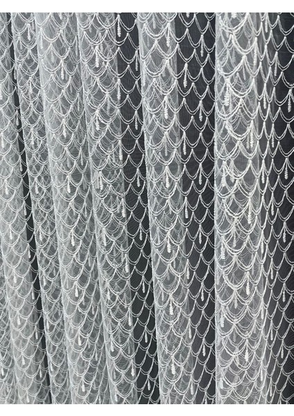 Damla Desenli 1'e 2,5 Orta Pileli Tül Perde modelleri