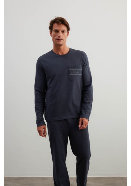 Erkek Pamuklu Uzun Kollu Cepli Pijama Üstü