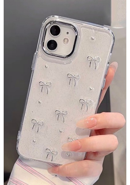 Paladyum Case iPhone 12 Uyumlu Simli Kurdeleli Şeffaf Kılıf