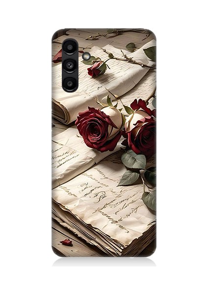 Samsung Galaxy A13 Uyumlu Mektup ve Güller Desenli Silikon Kılıf