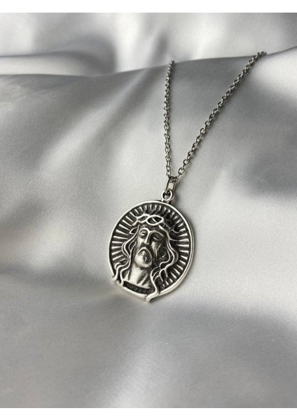 Hz.isa Madalyon Gümüş Kaplama Antik Kolye