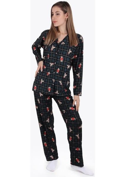 Büyük Beden Battal Ayıcık Desen Süet Kadın Pijama Takımı