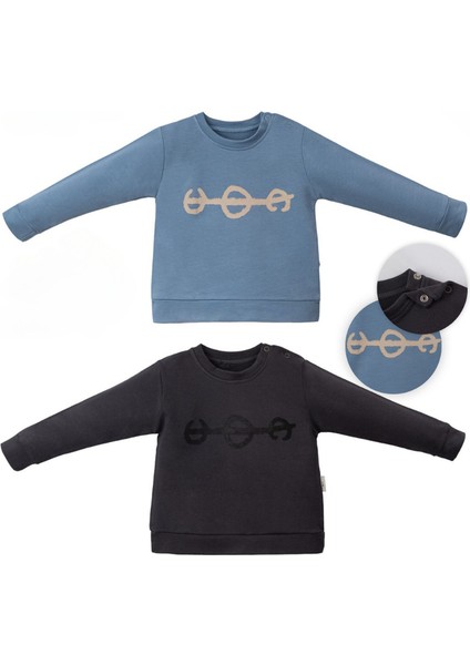 Brush Sweat Üst 2'li - Mavi ve Füme