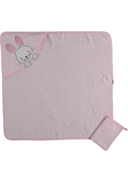 Dokuma Kapşonlu Havlu Bıyıklı Tavşan 2 Li Set - Pembe