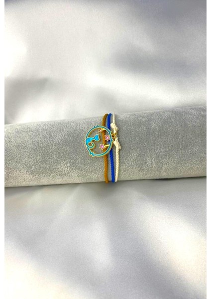 Turkuaz Uç Küçük Prens Tilki Gezegen Yıldızlar Mavi Beyaz Turuncu Ipli Bileklik