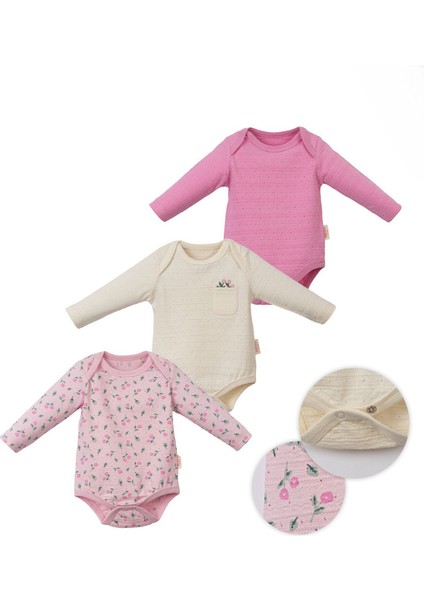 Uzun Kollu Çıtçıtlı Badi 3'lü - Beyaz