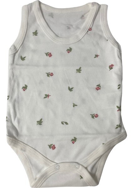 Lale Desenli Askılı Badi - Beyaz