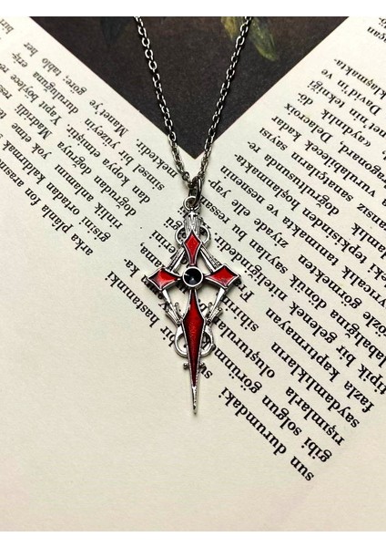 Gümüş Kaplama Kırmızı Mineli Gotik Haç Kolye fiyatları