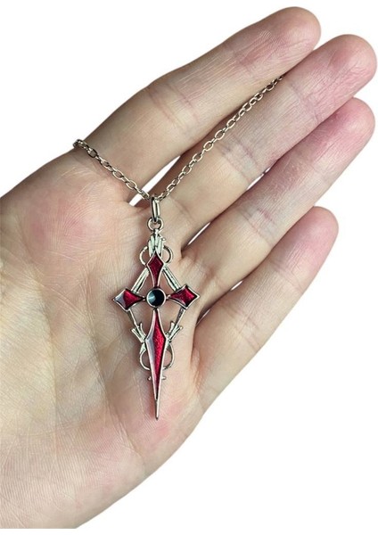 Gümüş Kaplama Kırmızı Mineli Gotik Haç Kolye indirimleri