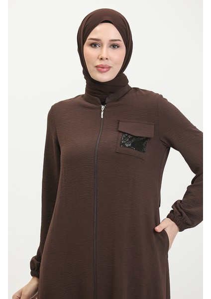 Pullu Fermuarlı Kap 1014-02 Kahverengi