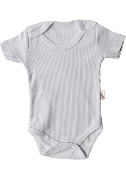 Çizgili Yarım Kollu Badi - Beyaz