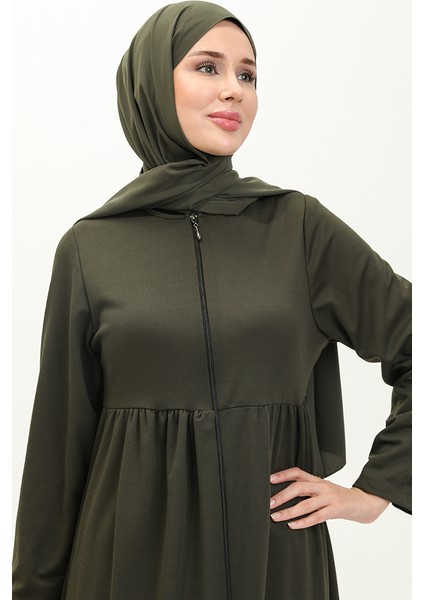 Büzgülü Fermuarlı Ferace 0695-07 Haki modelleri
