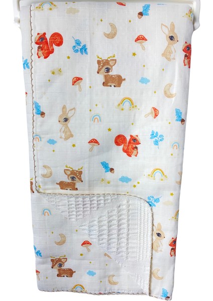 Geyikli Sincaplı Pikeli Müslin Battaniye