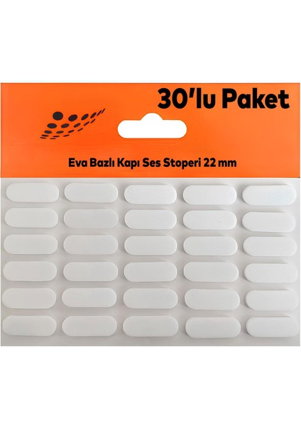 Beyaz Eva Bazlı Darbe Ses Kapı Stoperi Keçe Yapışkanlı 22 mm (30'lu Paket) Dolap Kapak Çekmece Oval