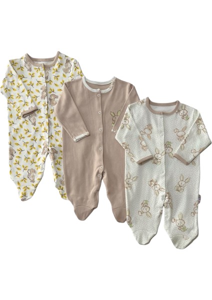 Yaprak Tavşan Patikli Tulum - Krem ve Beyaz