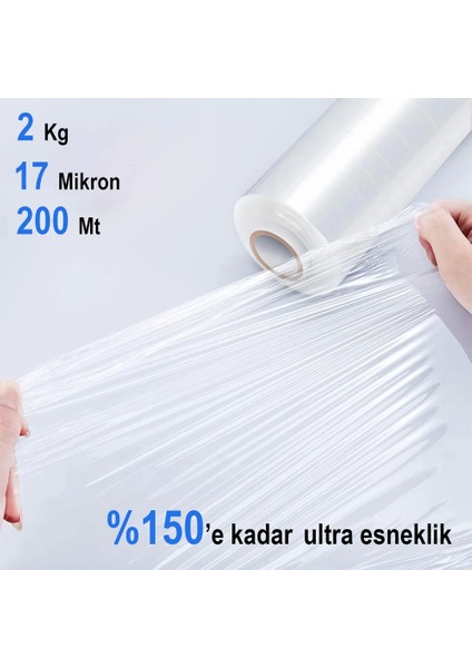 El Tipi Rulo Streç Film %150 Esneklik 2 kg 17 Mikron 200 Metre Yırtılmaya Dayanıklı 50 cm