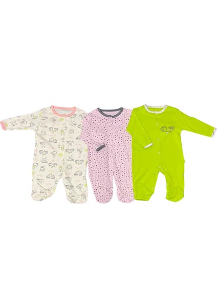 Parklı Çıtçıtlı Tulum 3'lü - Beyaz ve Pembe