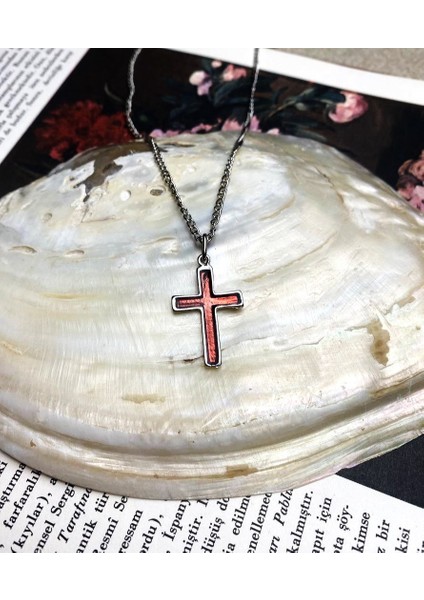 Gümüş Kaplama Kırmızı Mineli Gotik Haç Kolye fiyatları