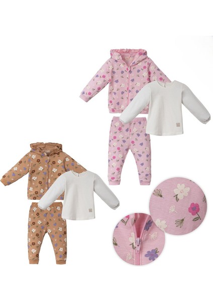 Varna Kapşonlu 3'lü Takım - Pembe