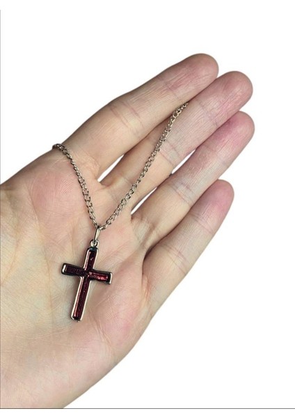 Gümüş Kaplama Kırmızı Mineli Gotik Haç Kolye modelleri