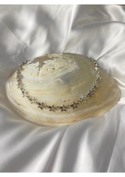 Gümüş Kaplama Yıldızlar Zincir Kolye