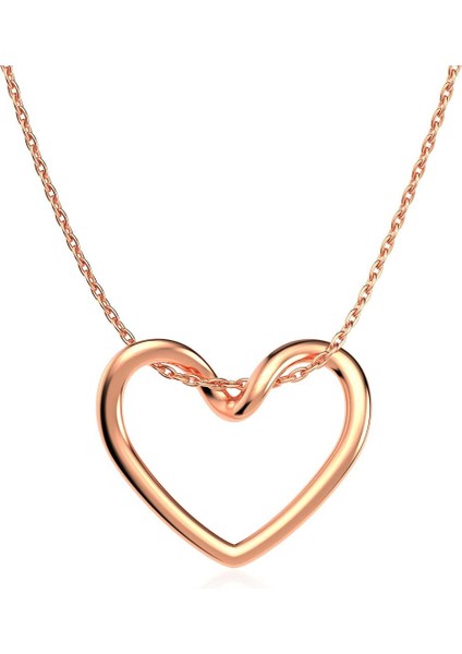 Sade Düğüm Kalp Rose Gümüş Kolye