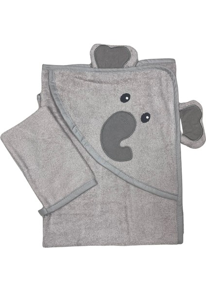 Dokuma Kapşonlu Havlu Fil 2'li Set - Gri