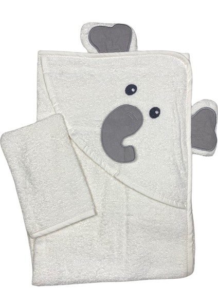 Dokuma Kapşonlu Havlu Fil 2'li Set - Beyaz