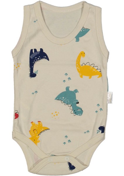 Dinozor Baskılı Askılı Badi - Krem