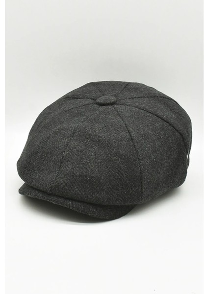Erkek Yün Şapka Kasket Gotham Newsboy Cap-Siyah