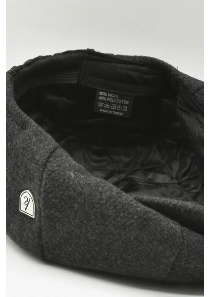 Erkek Yün Şapka Kasket Gotham Newsboy Cap-Siyah