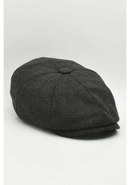 Erkek Yün Şapka Kasket Gotham Newsboy Cap-Siyah